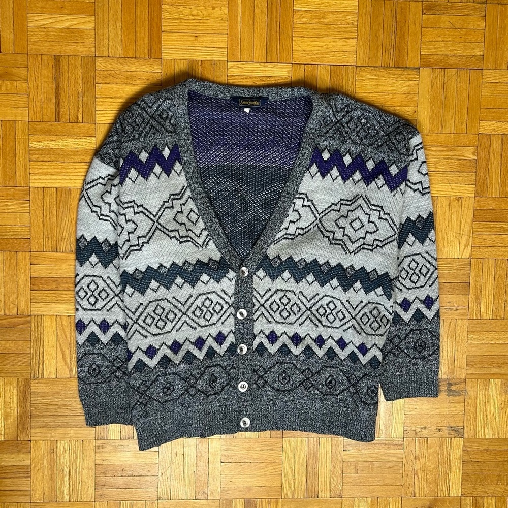 Serve Saint Yves Cardigan Purple Green Gray Stripes Men’s Large